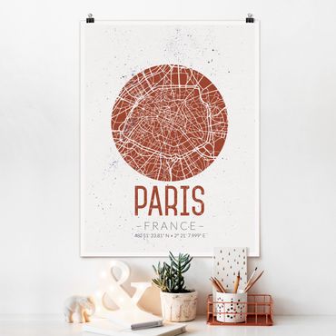 Plakat - Mapa miasta Paryż - Retro