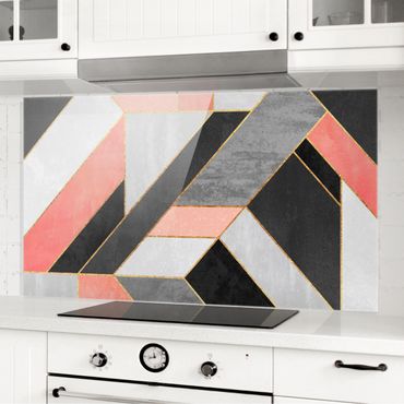 Panel szklany do kuchni - Geometria różowo-złota