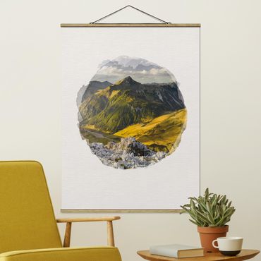 Plakat z wieszakiem - Akwarele - góry i dolina w Alpach Lechtalskich w Tyrolu