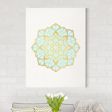 Obraz na płótnie - Mandala Ilustracja kwiatowa jasnoniebieski złoty