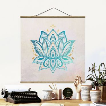 Plakat z wieszakiem - Lotus Ilustracja mandali złoto niebieski