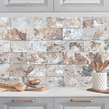 Panel ścienny do kuchni - Naturalna ściana z kamienia marmurowego