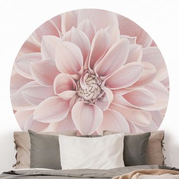 Okrągła tapeta samoprzylepna - Dahlia w kolorze pudrowego różu