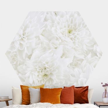 Sześciokątna tapeta samoprzylepna - Dahlie Morze kwiatów białe