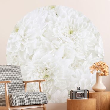 Okrągła tapeta samoprzylepna - Dahlie Morze kwiatów białe