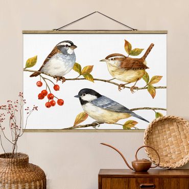Plakat z wieszakiem - Ptaki i jagody - sikorki