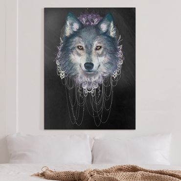 Obraz na płótnie - Ilustracja wilka z boho łowcą snów Czarna