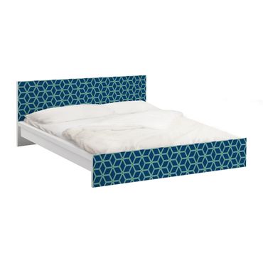 Okleina meblowa IKEA - Malm łóżko 180x200cm - Wzór kostki niebieski