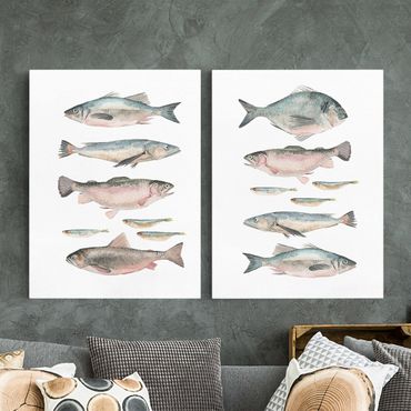 Obraz na płótnie 2-częściowy - Ryby w akwareli Zestaw I