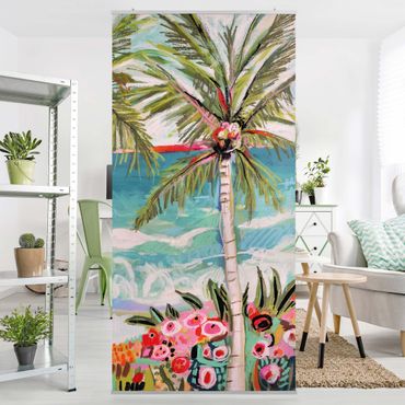 Parawan pokojowy - Drzewo palmowe z różowymi kwiatami II