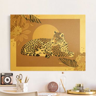 Złoty obraz na płótnie - Zwierzęta Safari - Lampart o zachodzie słońca