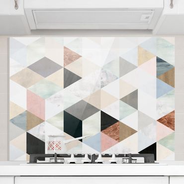 Panel szklany do kuchni - Mozaika akwarelowa z trójkątami I