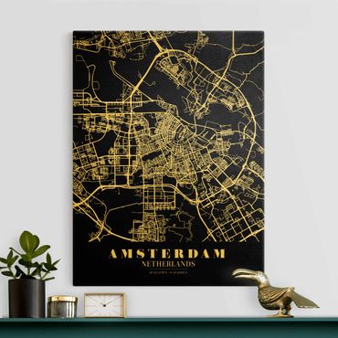 Złoty obraz na płótnie - City Map Amsterdam - Klasyczna Black