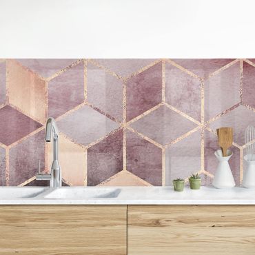 Panel ścienny do kuchni - Różowo-szara złota geometria