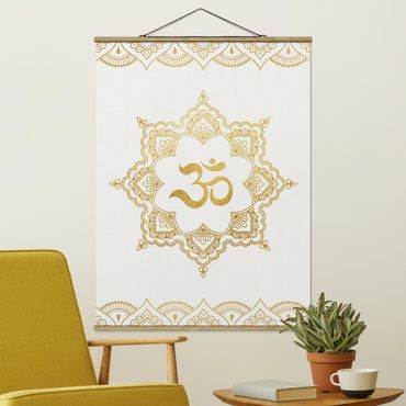 Plakat z wieszakiem - Mandala OM Ilustracja Ornament z białego złota