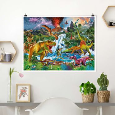Plakat - Dinozaury w czasie pierwotnej burzy
