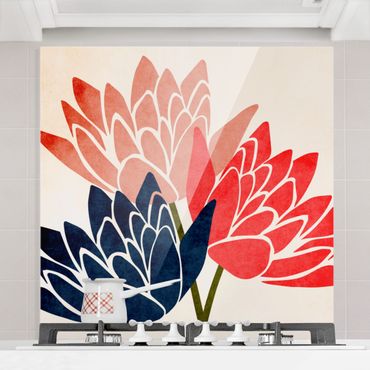 Panel szklany do kuchni - Trzy kwiaty lilii wodnej