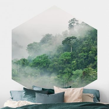 Sześciokątna tapeta samoprzylepna - Dżungla we mgle
