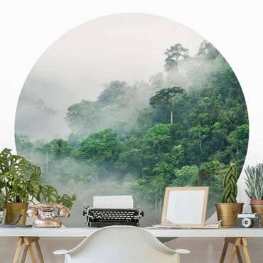 Okrągła tapeta samoprzylepna - Dżungla we mgle