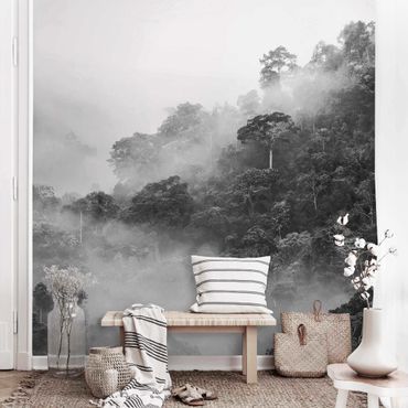 Fototapeta - Dżungla we mgle Czarno-biały
