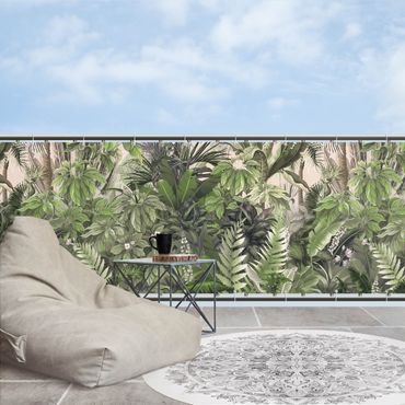 Osłona balkonowa zapewniająca prywatność - Rośliny dżungli w zieleni