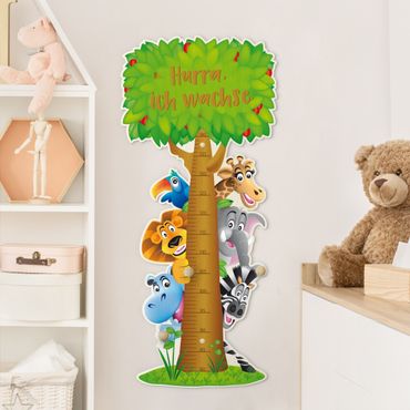 Miarka wzrostu dla dzieci z drewna z uchwytami - No.BF1 Jungle Animals