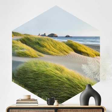 Sześciokątna tapeta samoprzylepna - Wydmy i trawy nad morzem