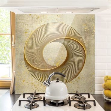 Panel szklany do kuchni - Line Art Circling Spirale Gold