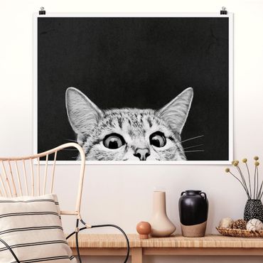 Plakat - Ilustracja kot czarno-biały rysunek