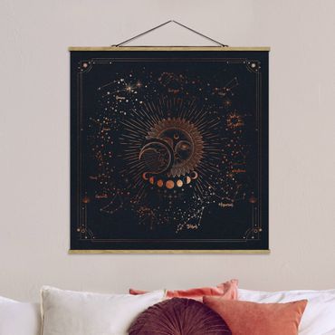 Plakat z wieszakiem - Astrologia Słońce Księżyc i Gwiazdy Niebieskie złoto