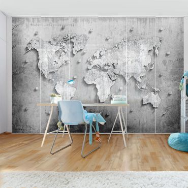 Zasłony panelowe zestaw - Mapa świata z betonu