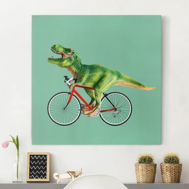 Obraz na płótnie - Dinozaur z rowerem