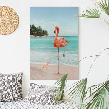 Obraz na płótnie - Plaża z flamingiem