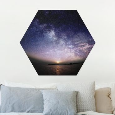 Obraz heksagonalny z Forex - Słońce i rozgwieżdżone niebo nad morzem