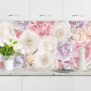 Panel ścienny do kuchni - Pastelowe papierowe róże artystyczne