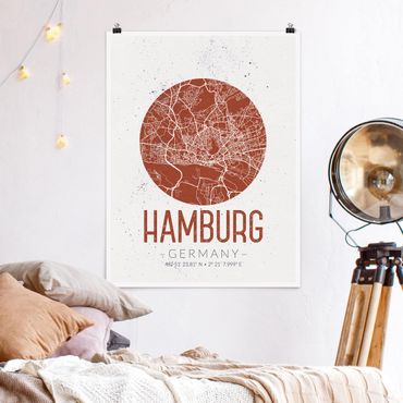 Plakat - Mapa miasta Hamburg - Retro