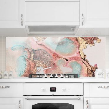 Panel szklany do kuchni - Złotoen Watercolour Rosé