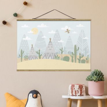 Plakat z wieszakiem - Namiot indiański z kaktusami