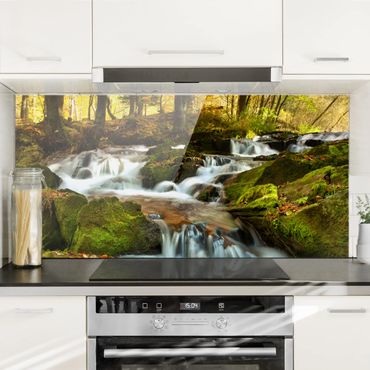 Panel szklany do kuchni - Wodospad jesienny las