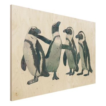 Obraz z drewna - Ilustracja pingwinów czarno-biały Akwarela