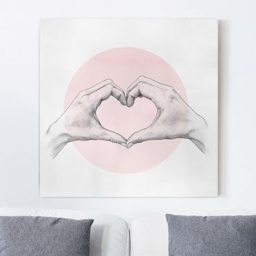 Obraz na płótnie - Ilustracja Serce Dłonie Koło Różowy Biały