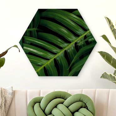 Obraz heksagonalny z drewna - Liście drzewa palmowego