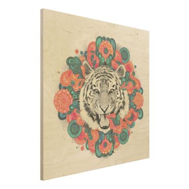 Obraz z drewna - Ilustracja tygrysa Rysunek mandala paisley
