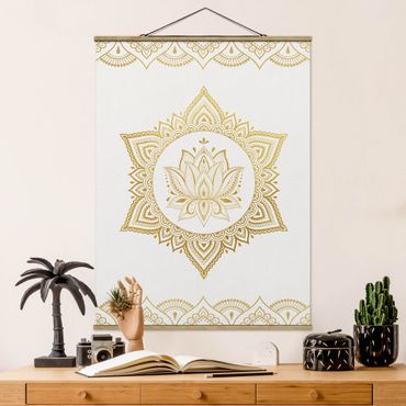 Plakat z wieszakiem - Mandala Lotus Ilustracja Ornament z białego złota