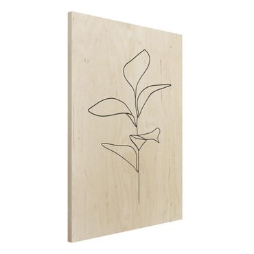 Obraz z drewna - Line Art Liście roślin Czarne Białe