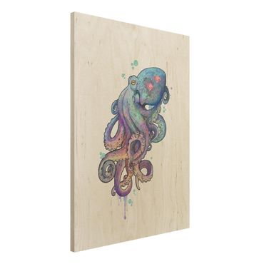 Obraz z drewna - Ilustracja Ośmiornica purpurowy turkusowy obraz