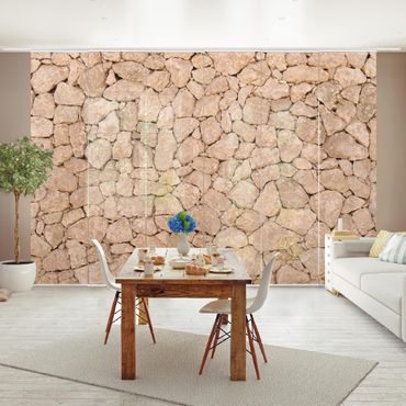 Zasłony panelowe zestaw - Apulia Kamienna ściana - starożytny kamienny mur z dużych kamieni