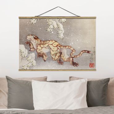 Plakat z wieszakiem - Katsushika Hokusai - Tygrys w burzy śnieżnej