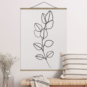 Plakat z wieszakiem - Line Art Gałązka liści czarno-biały