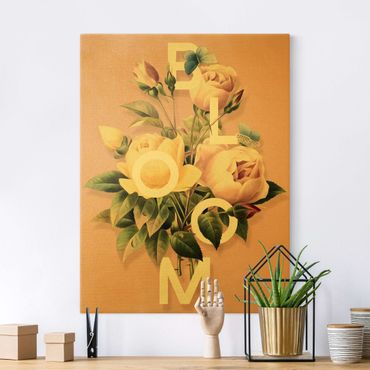 Złoty obraz na płótnie - Kwiatowa typografia - Bloom